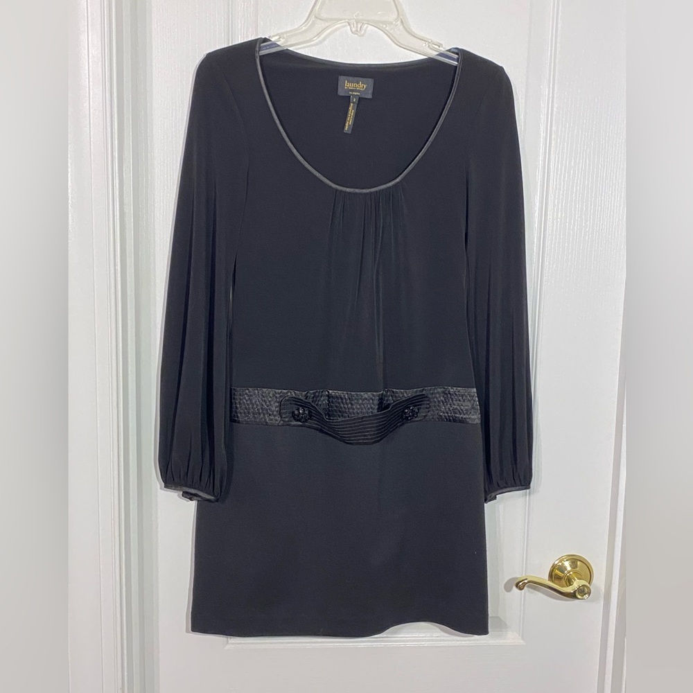 Laundry Shelli Segal Rhinestone Button Drop Waist Long Sleeve Mini Dress Black 2